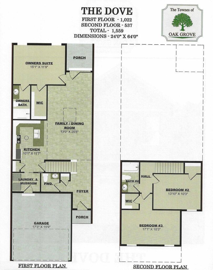 Two-story Dove townhome floorplan featuring spacious rooms and finished basement at The Townes of Oak Grove, Mechanicsburg, PA by Yingst Building Group.