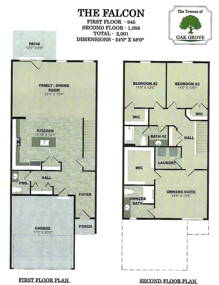 Falcon floor plan – two-story townhome at The Townes of Oak Grove by Yingst Building Group