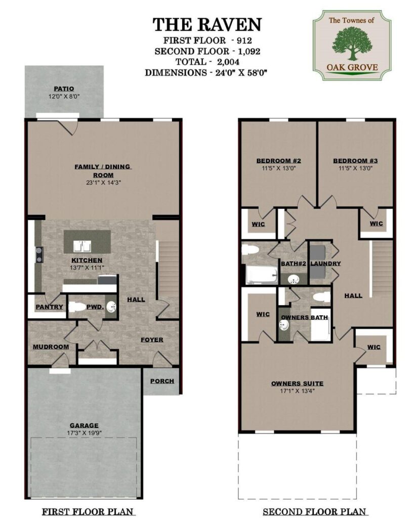 Raven floor plan – two-story townhome at The Townes of Oak Grove by Yingst Building Group