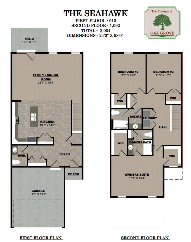 Seahawk floor plan – two-story townhome at The Townes of Oak Grove by Yingst Building Group
