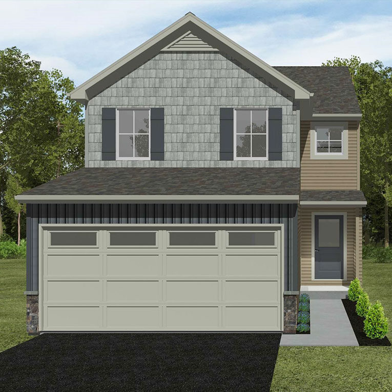 Exterior rendering of the Seahawk two-story townhome at The Townes of Oak Grove, showcasing modern design and curb appeal in Mechanicsburg, PA.
