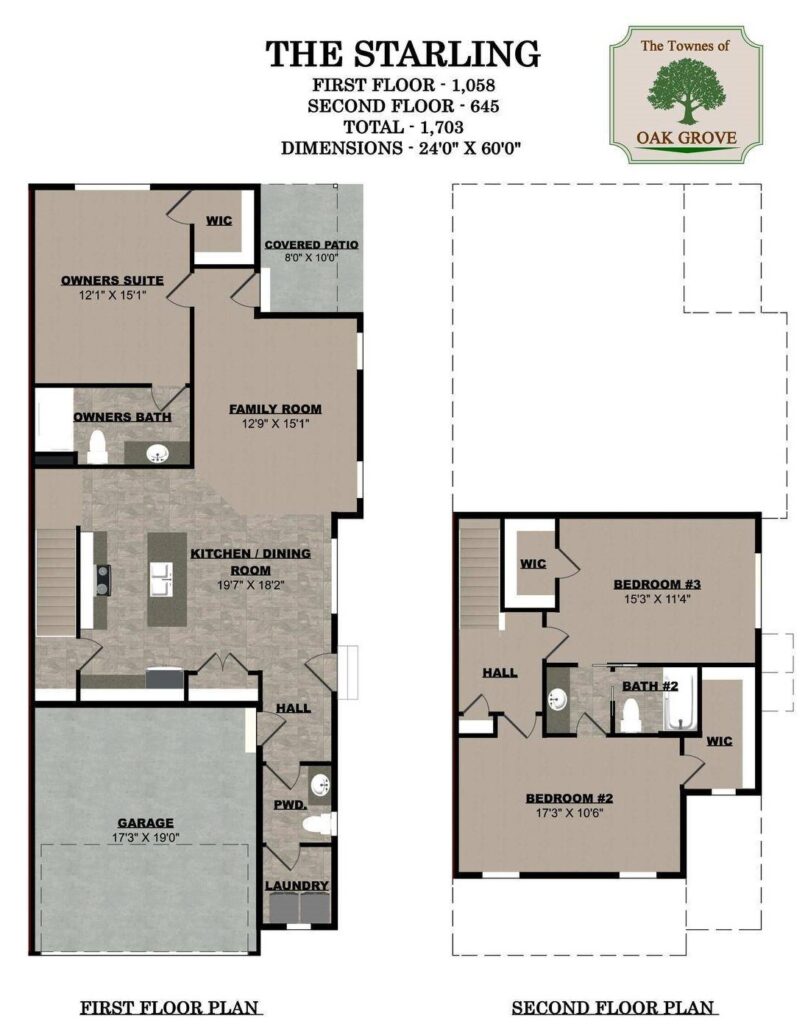 Starling floor plan – two-story townhome at The Townes of Oak Grove by Yingst Building Group